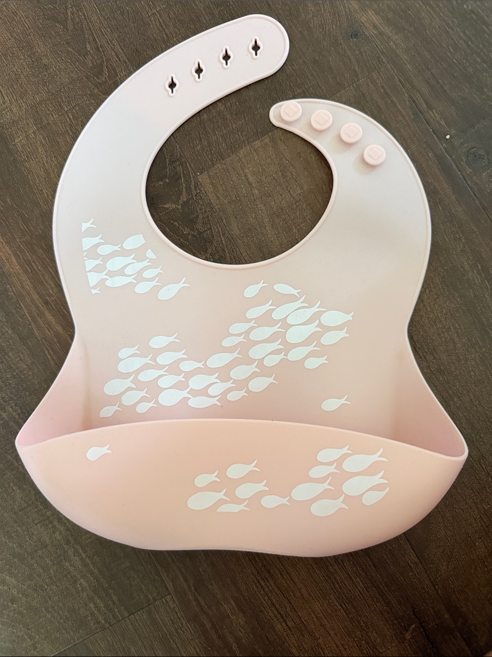 Fighting Eel Pink Silicone Baby Bib with White Fish Print